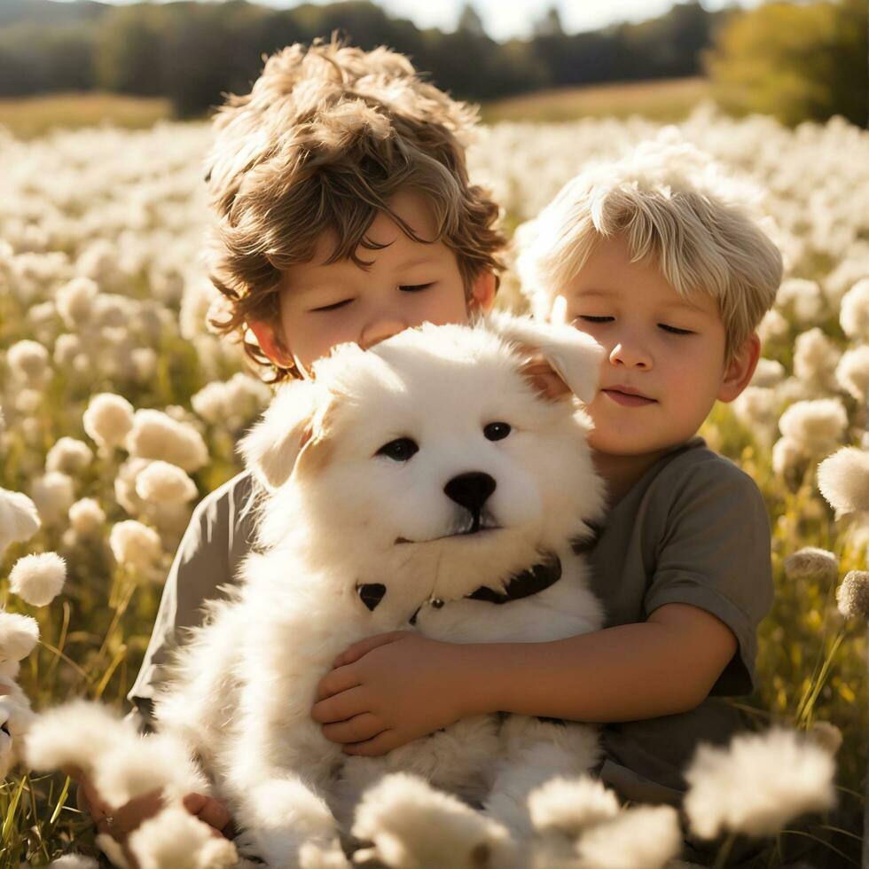 little boy and dog photo