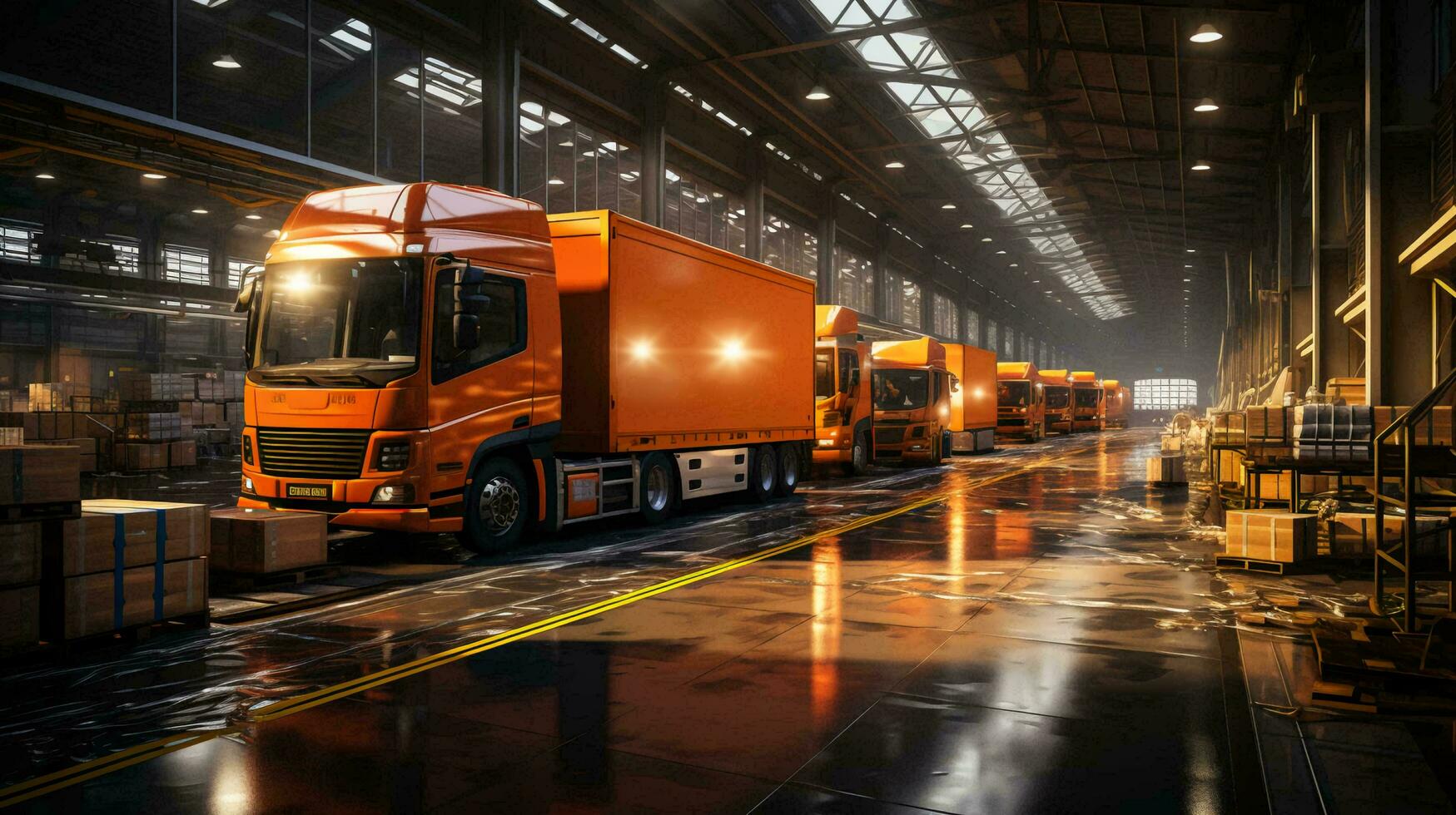 Large automated warehouse logistics center for the delivery and storage of goods. AI generated photo