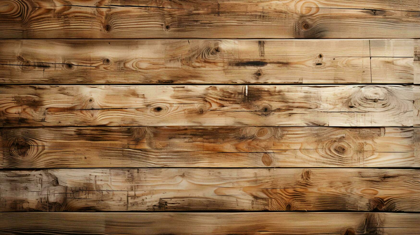 Textural surface of the wall of wooden horizontal planks of natural brown wood background. AI generated photo