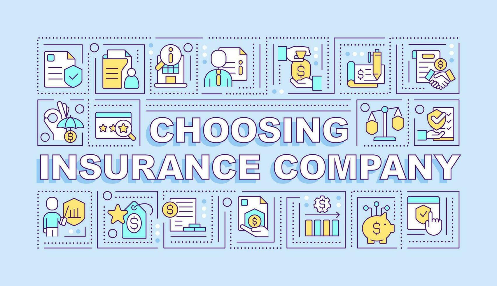 Choosing protection company word concepts blue banner. Finance coverage. Infographics with editable icons on color background. Isolated typography. Vector illustration with text