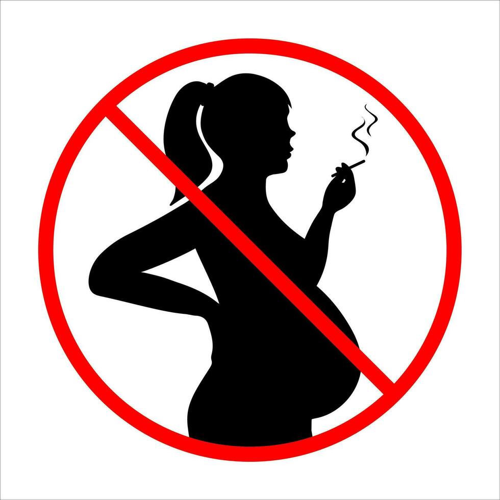 prohibición firmar de embarazada mujer de fumar cigarrillo. vector ilustración