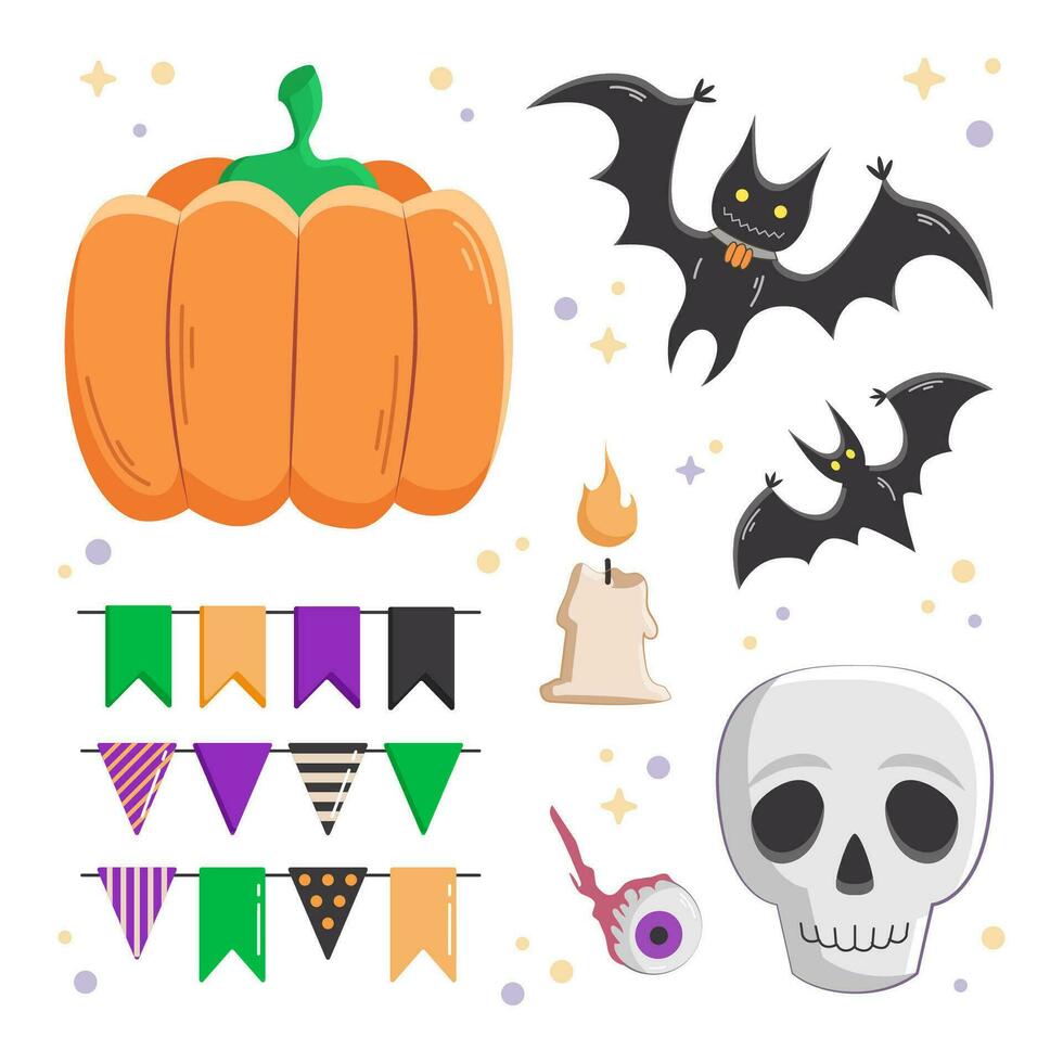 Halloween design elements small set, sticker set with Halloween symbols vector
