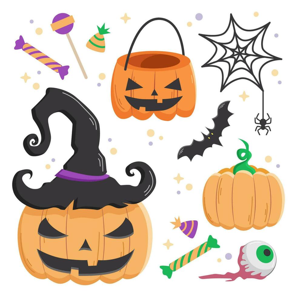 Halloween design elements small set, sticker set with Halloween symbols vector