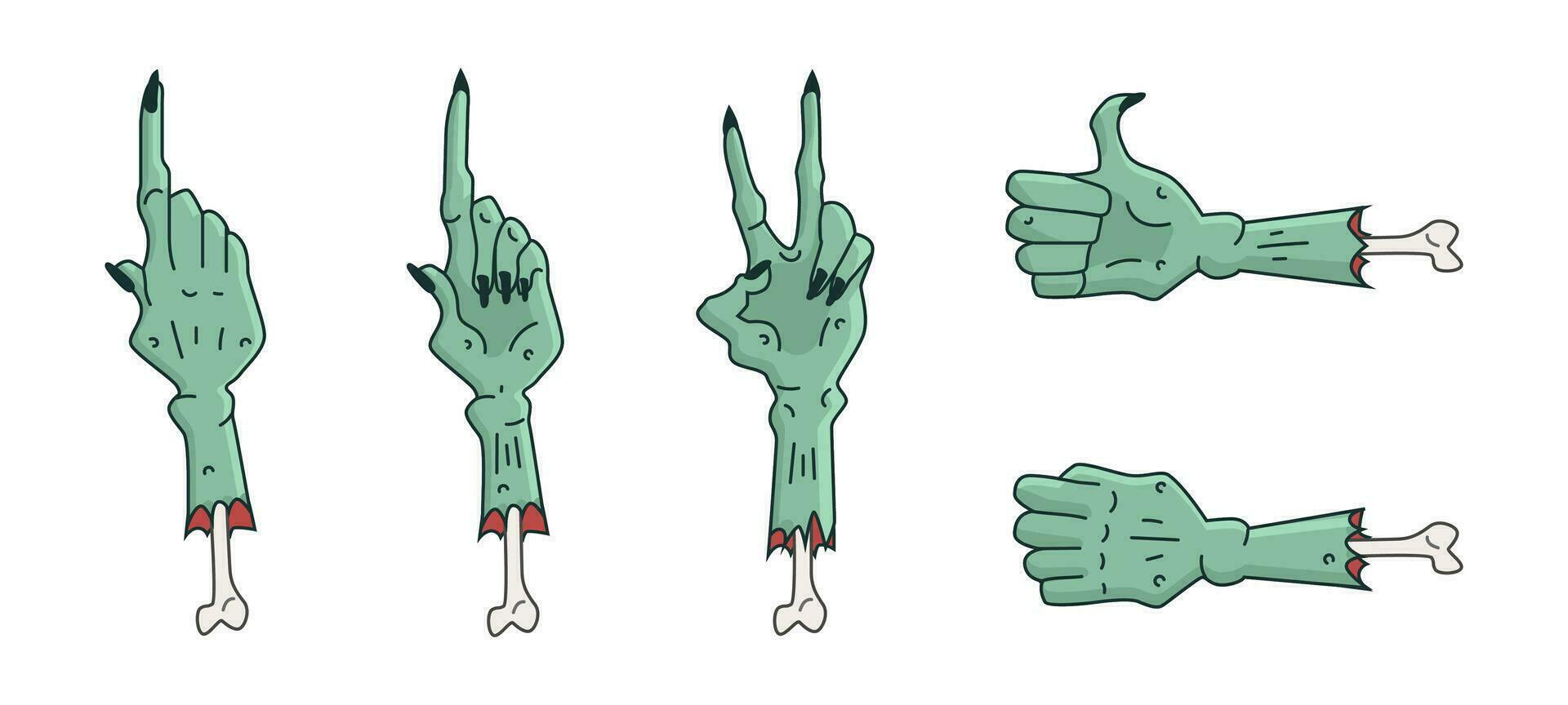 Set of scary dead hands of a zombie, Halloween holiday decoration vector