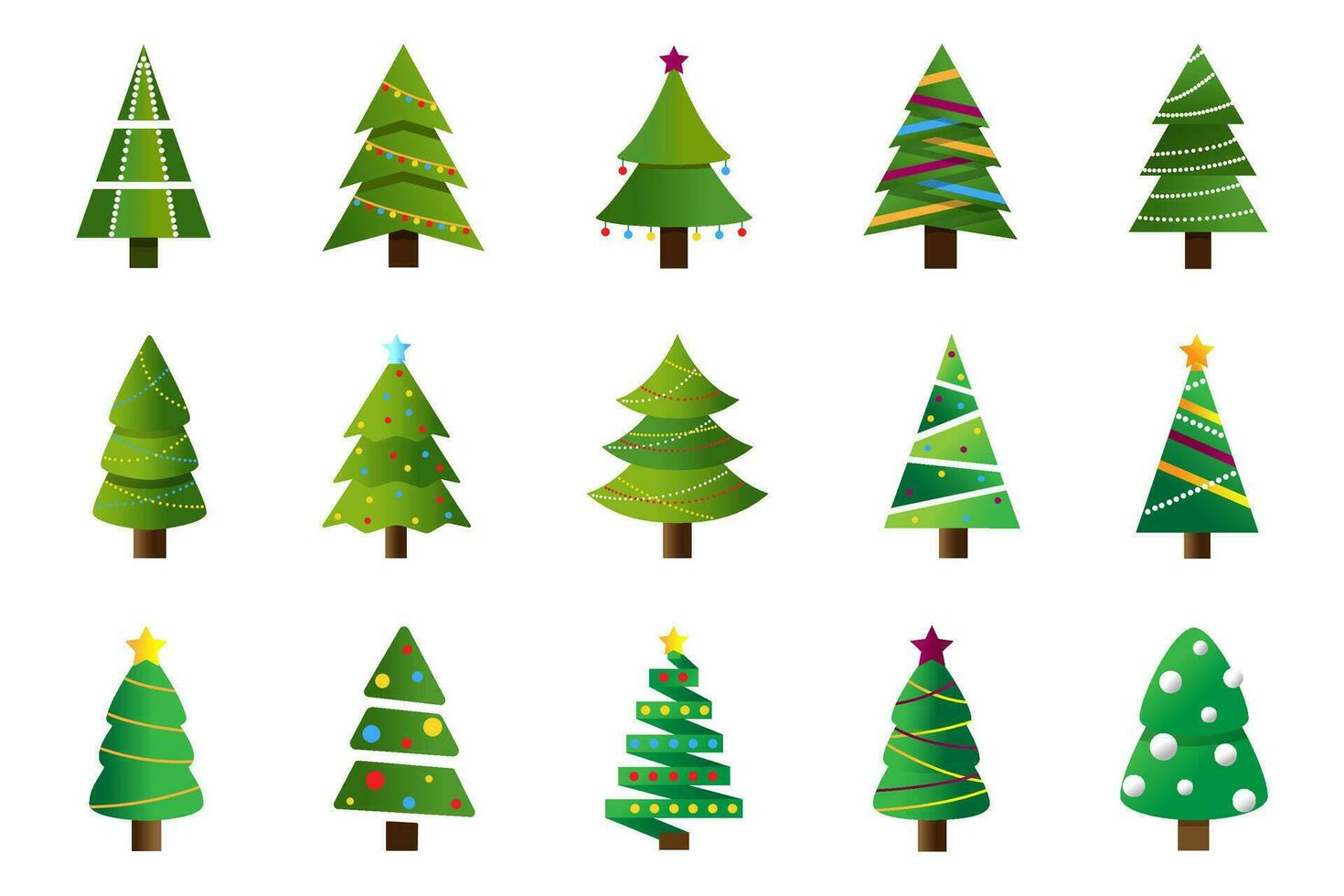 Christmas tree collection. simple hand drawn designs. Xmas cartoon vector illustration