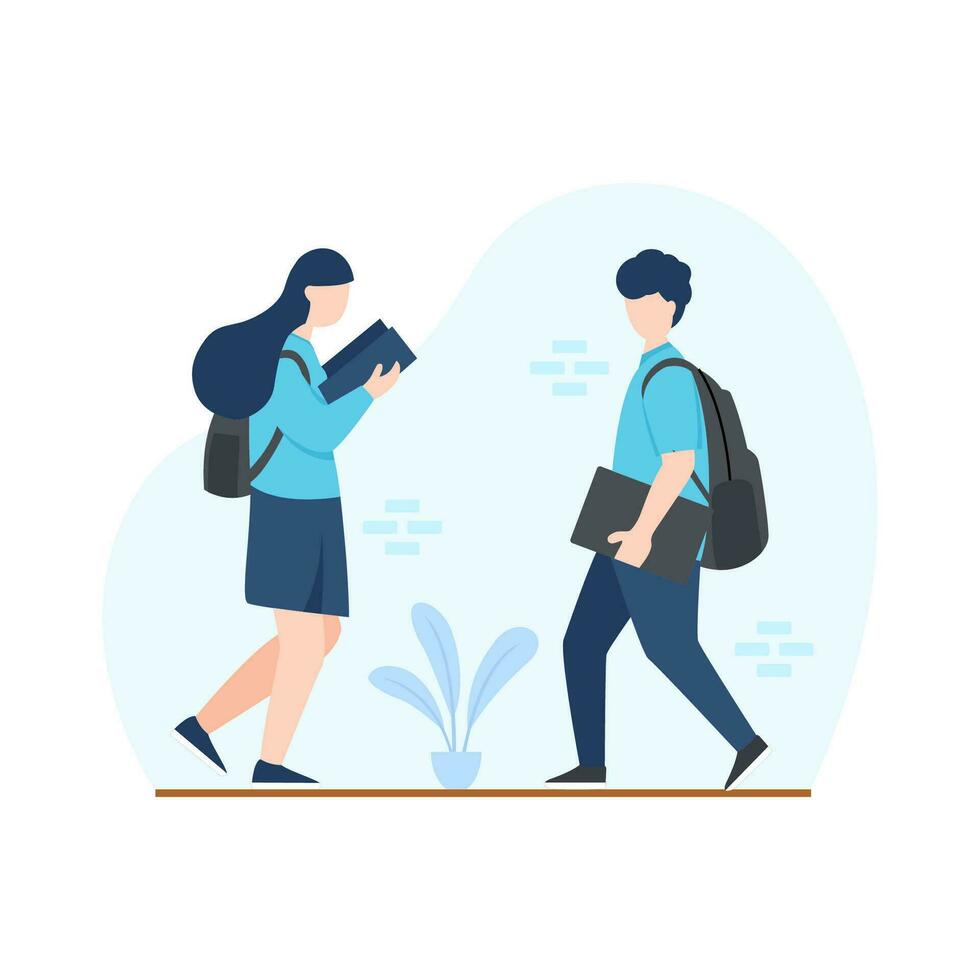 Junior High School Go To School Flat Design concept illustration vector