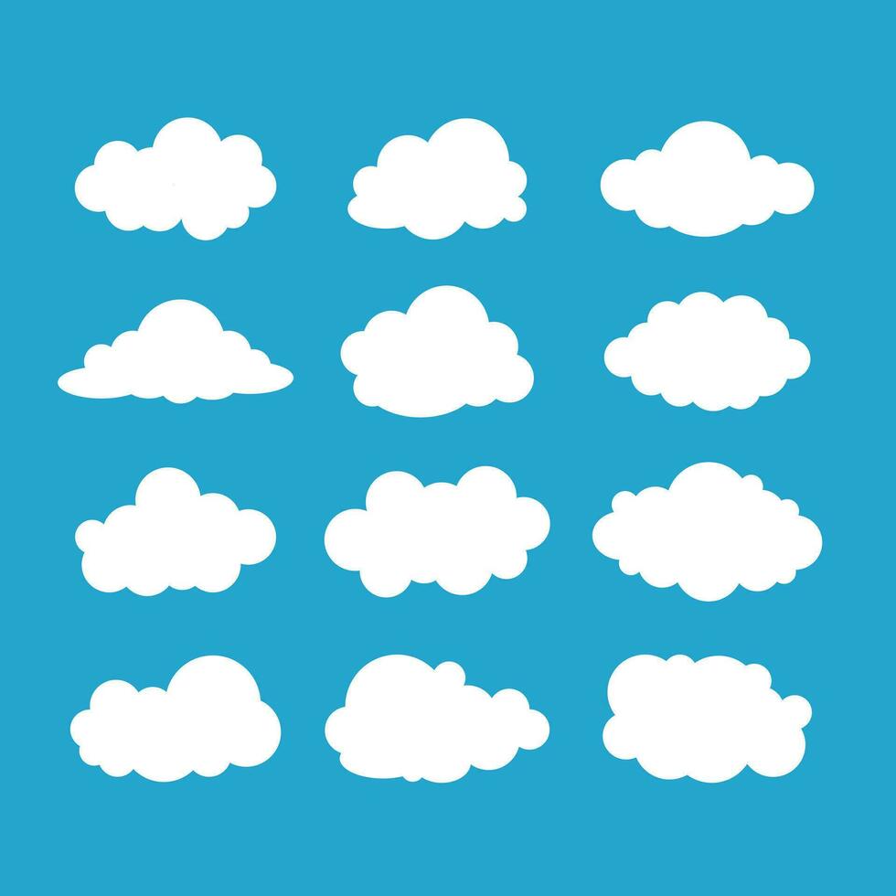 Vector set of different clouds on blue background