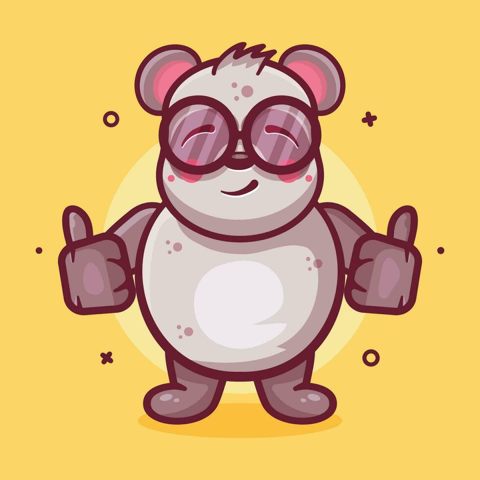 gracioso panda animal personaje mascota con pulgar arriba mano gesto aislado dibujos animados en plano estilo diseño vector