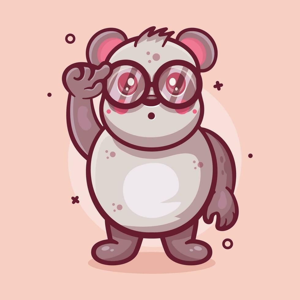 genio panda animal personaje mascota con pensar expresión aislado dibujos animados en plano estilo diseño vector