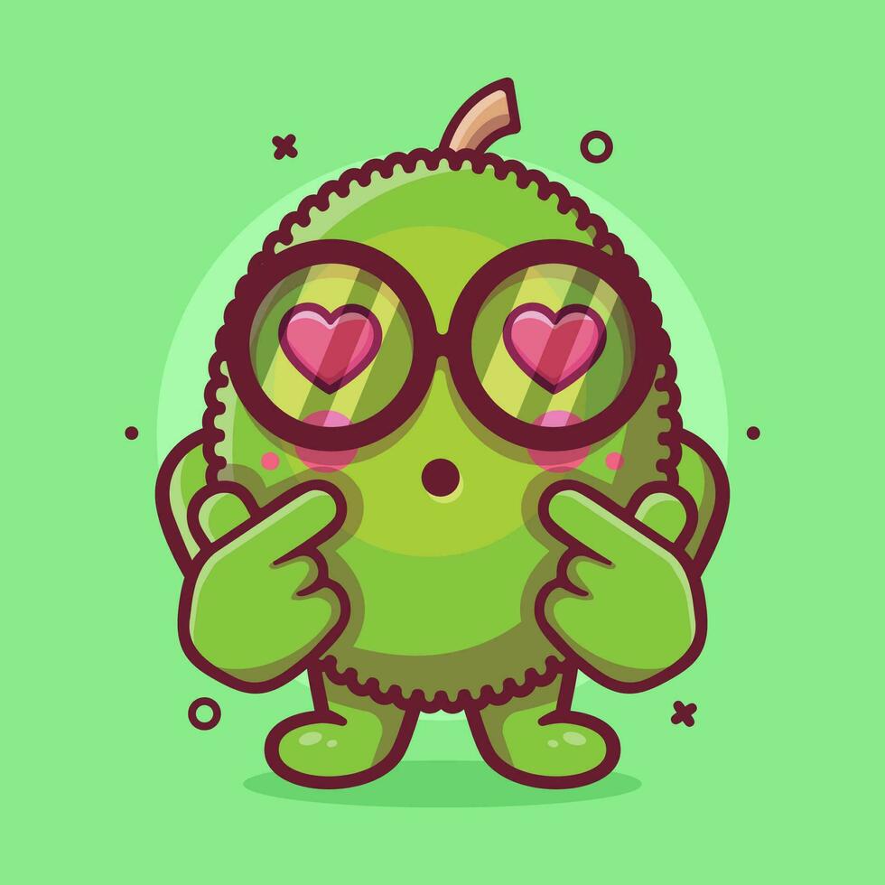 kawaii jackfruit character mascot with love sign hand gesture isolated cartoon in flat style design vector