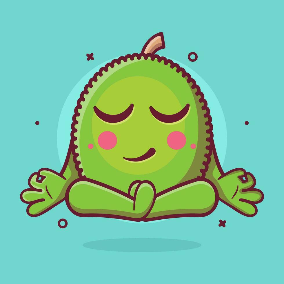 calm jackfruit character mascot with yoga meditation pose isolated cartoon in flat style design vector