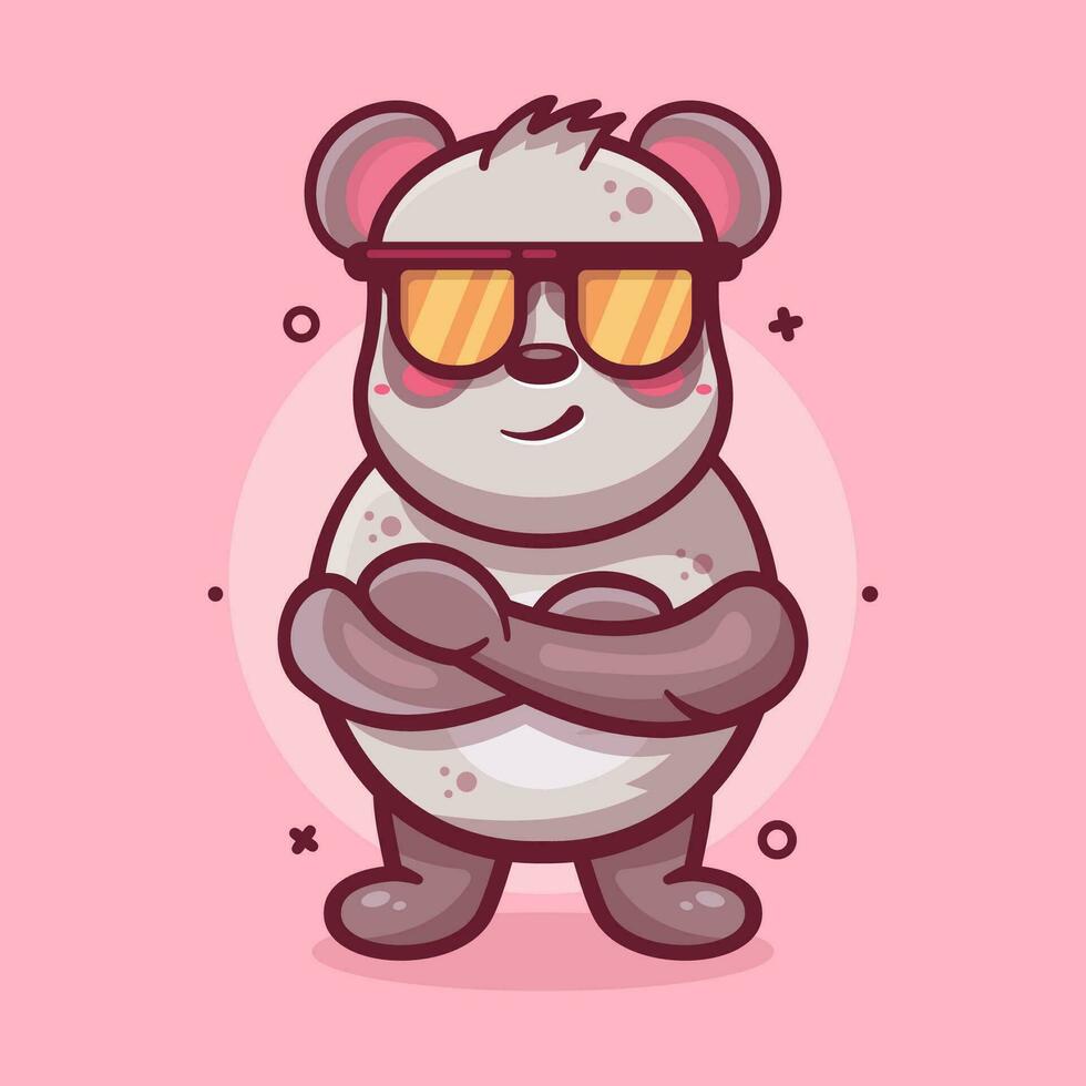 cute panda animal character mascot with cool expression isolated cartoon in flat style design vector