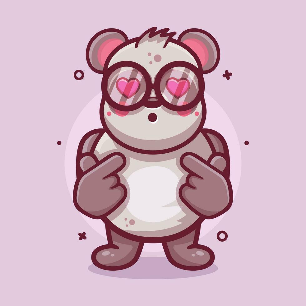kawaii panda animal character mascot with love sign hand gesture isolated cartoon in flat style design vector