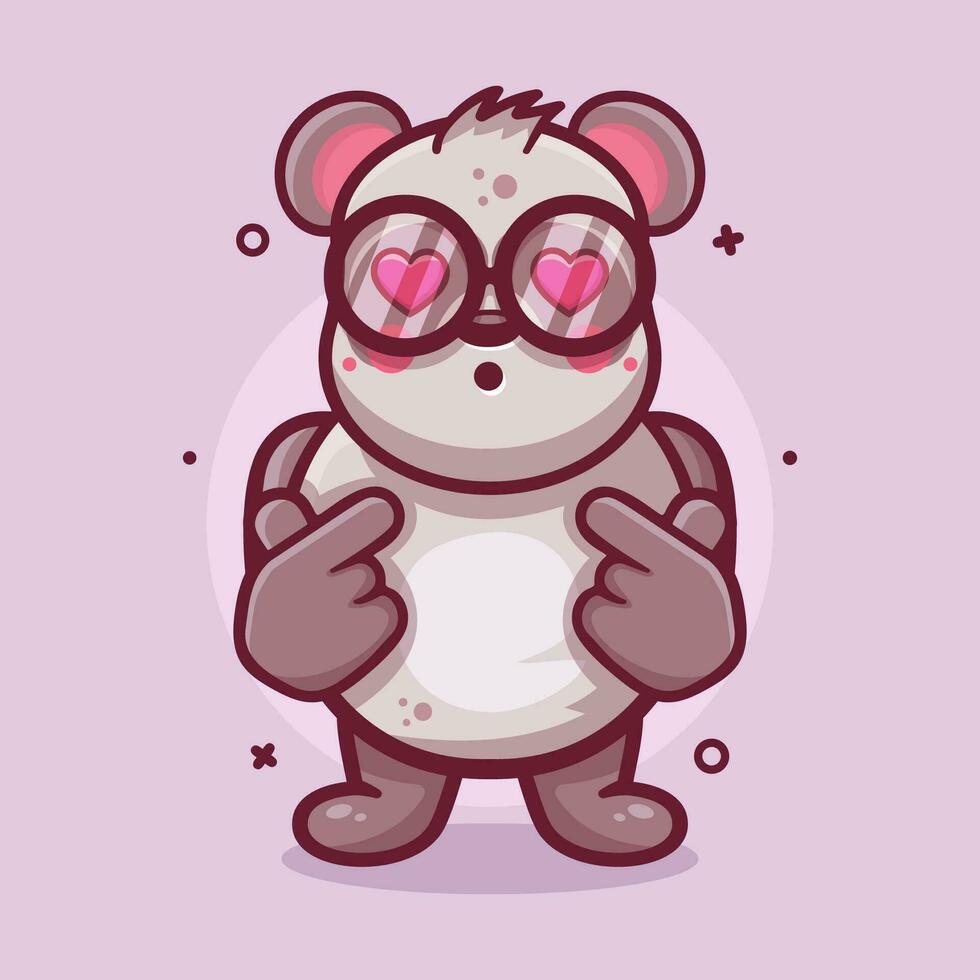 kawaii panda animal personaje mascota con amor firmar mano gesto aislado dibujos animados en plano estilo diseño vector