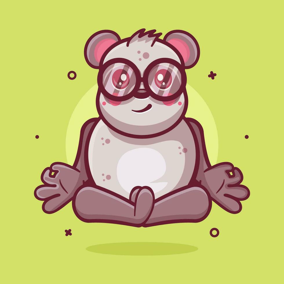 calm panda animal character mascot with yoga meditation pose isolated cartoon in flat style design vector