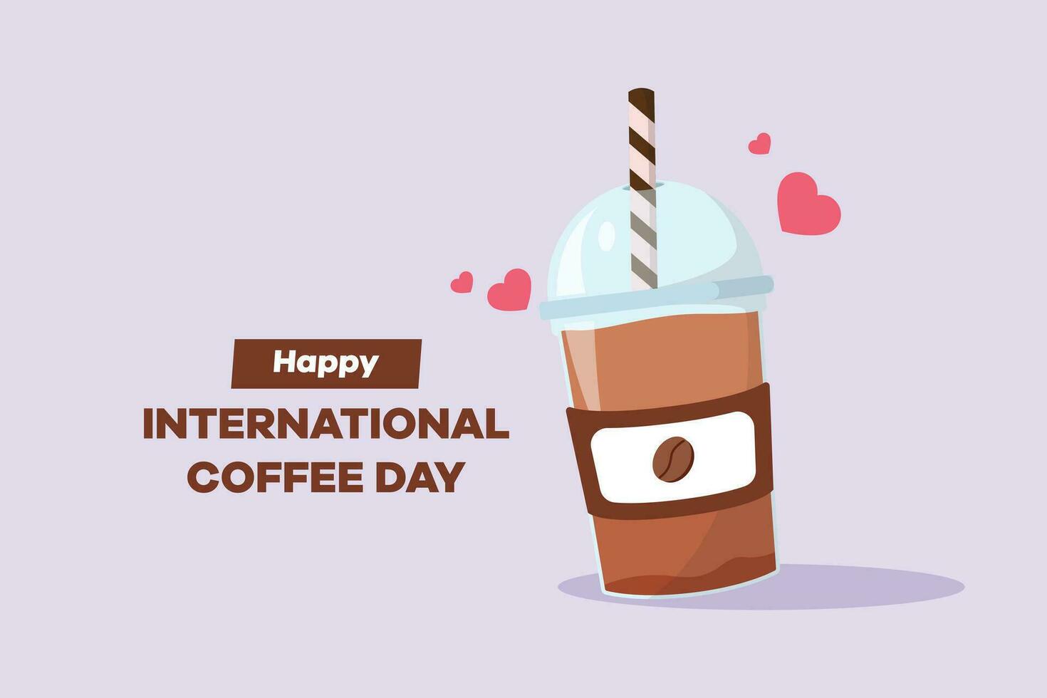 International coffee day concept. Template design with hand drawing style. Colored flat vector illustration isolated.