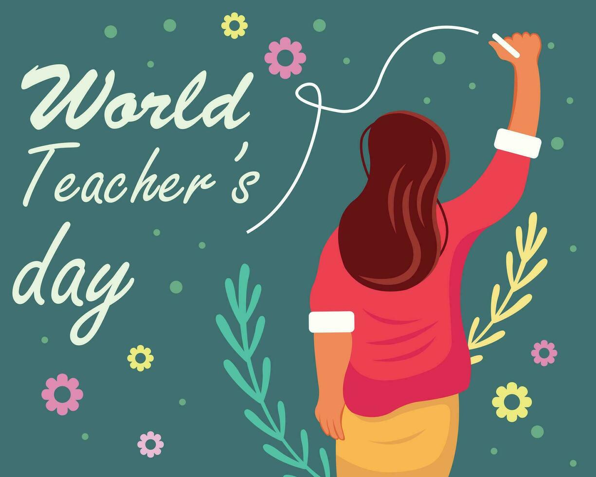 ilustración vector gráfico de un profesor es escritura en el pizarra, Perfecto para internacional día, mundo profesores día, celebrar, saludo tarjeta, etc.