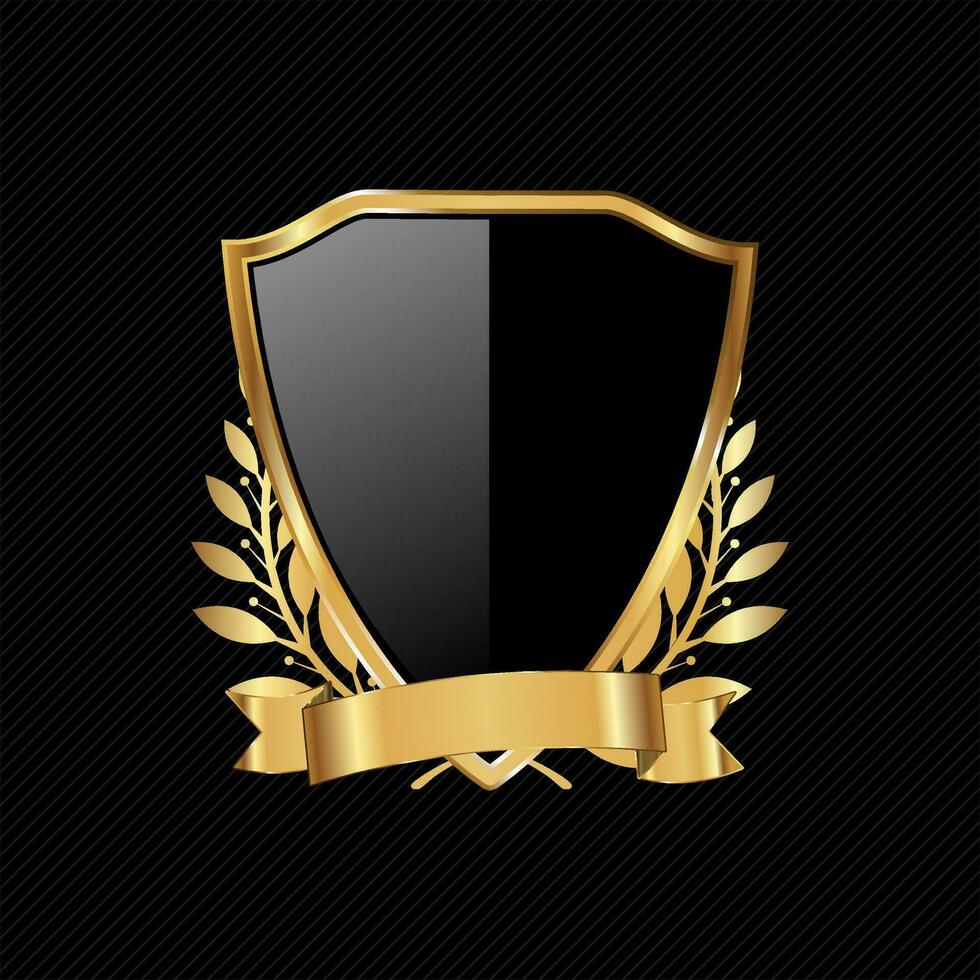 Black and gold shield retro design vector illustration isolated on black background