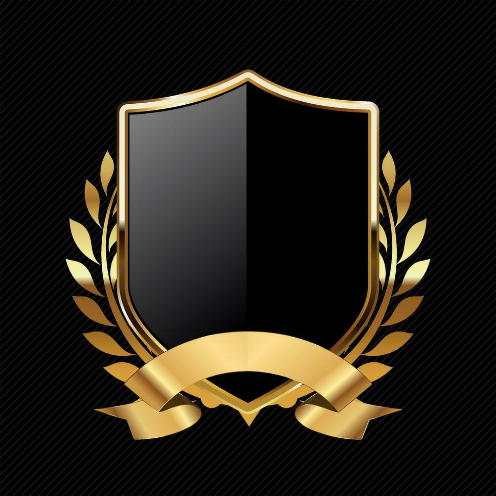 Black and gold shield retro design vector illustration isolated on black background
