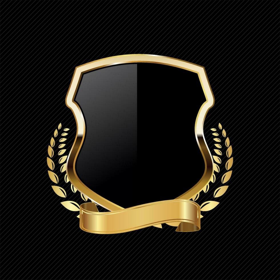 Black and gold shield retro design vector illustration isolated on black background