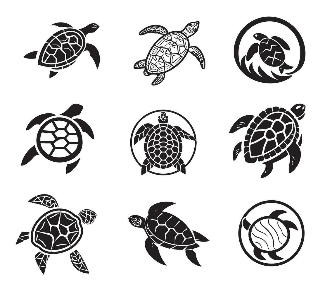 Turtle set icons sketch hand drawn Vector illustration