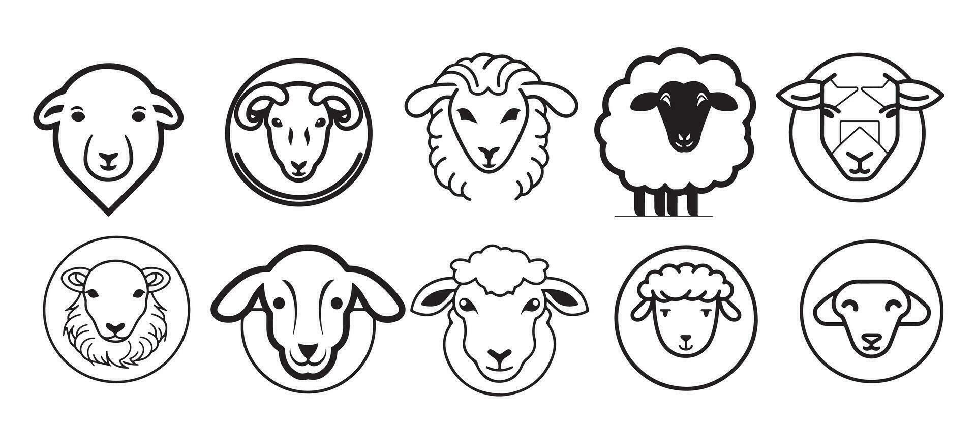 Sheep logo set sketch hand drawn Vector illustration