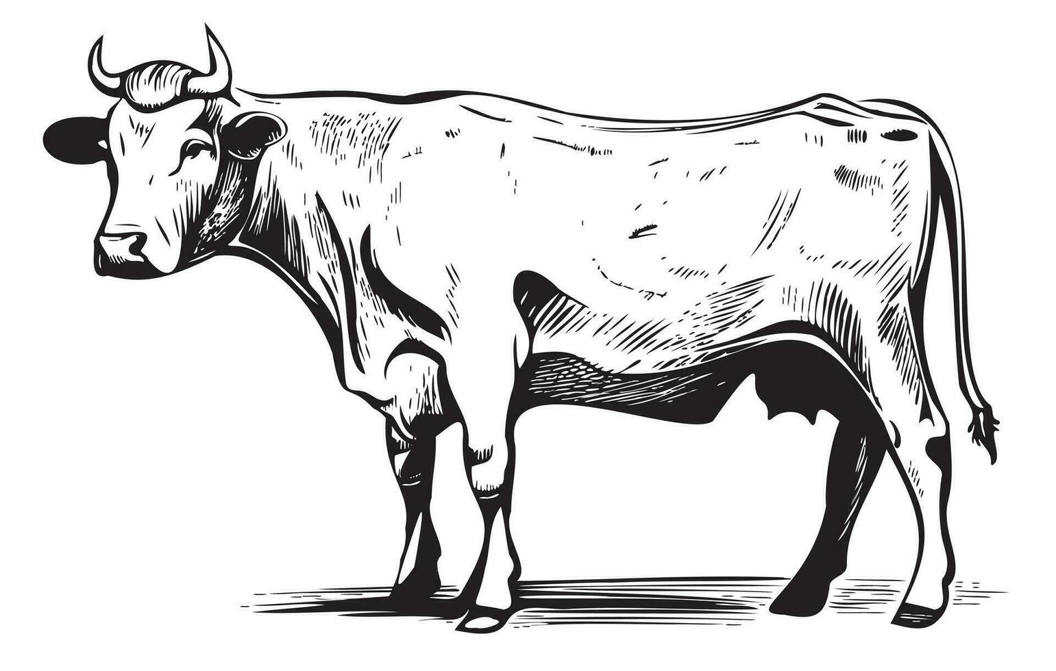 Cow standing hand drawn sketch Vector illustration Livestock