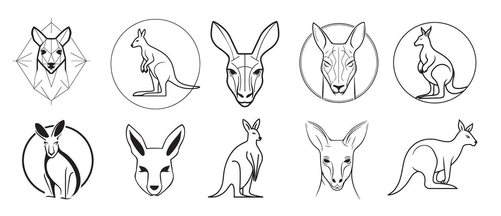 Kangaroo logo set sketch hand drawn in doodle style Vector illustration