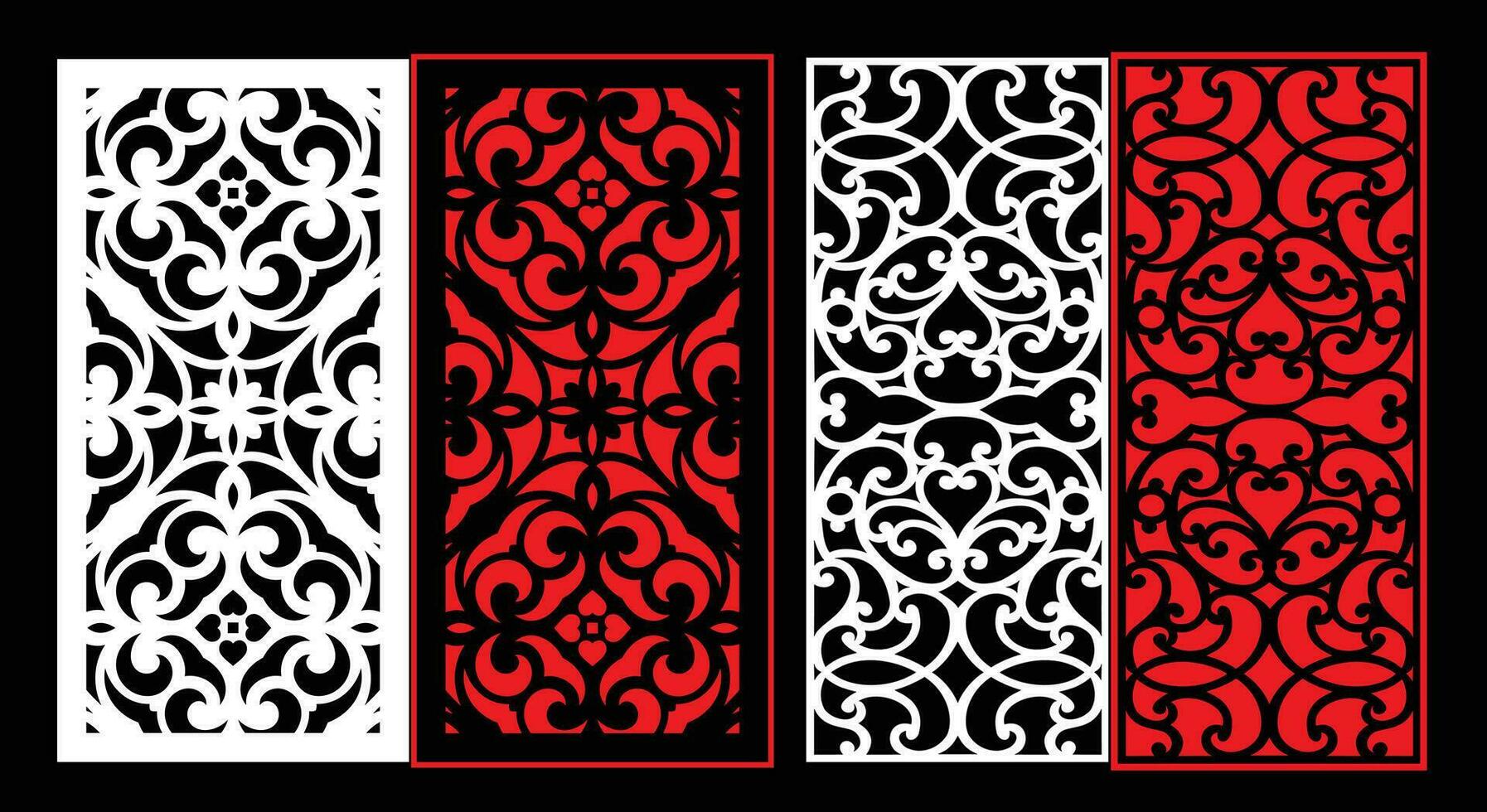Decorative wall panels set Jali design CNC pattern,laser cutting pattern,router CNCcutting.Jali Laser cut decorative panel set with lace pattern. vector