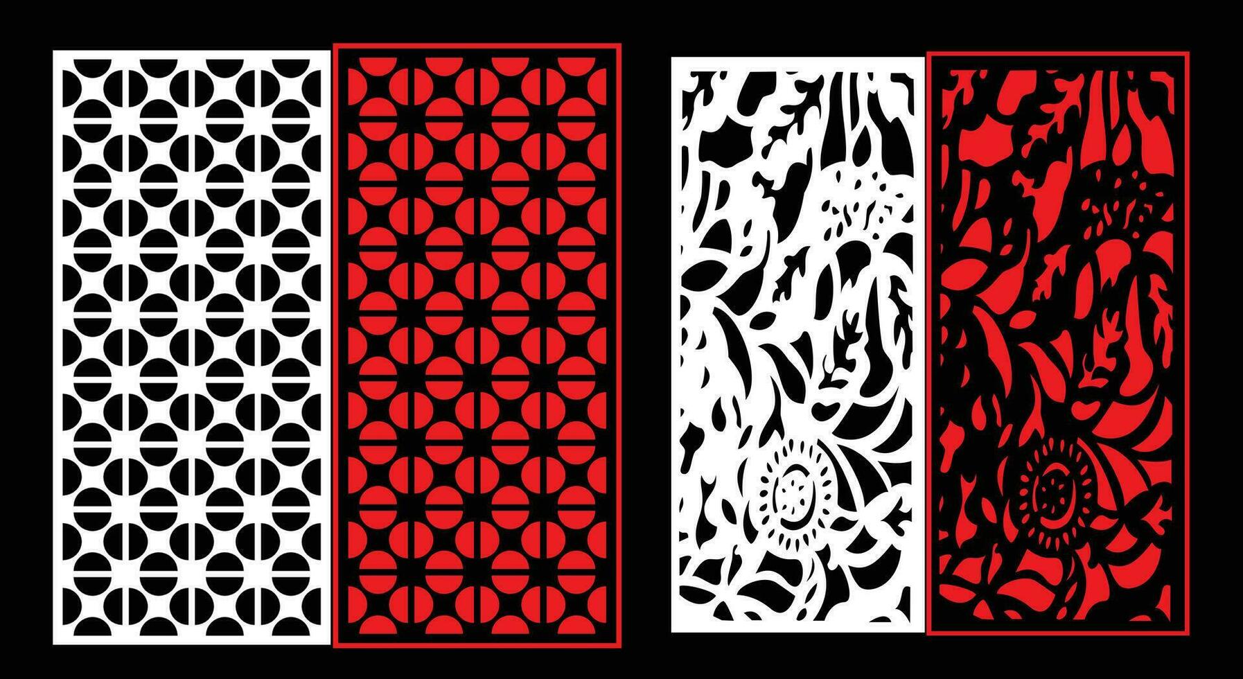 Decorative wall panels set Jali design CNC pattern,laser cutting pattern,router CNCcutting.Jali Laser cut decorative panel set with lace pattern. vector