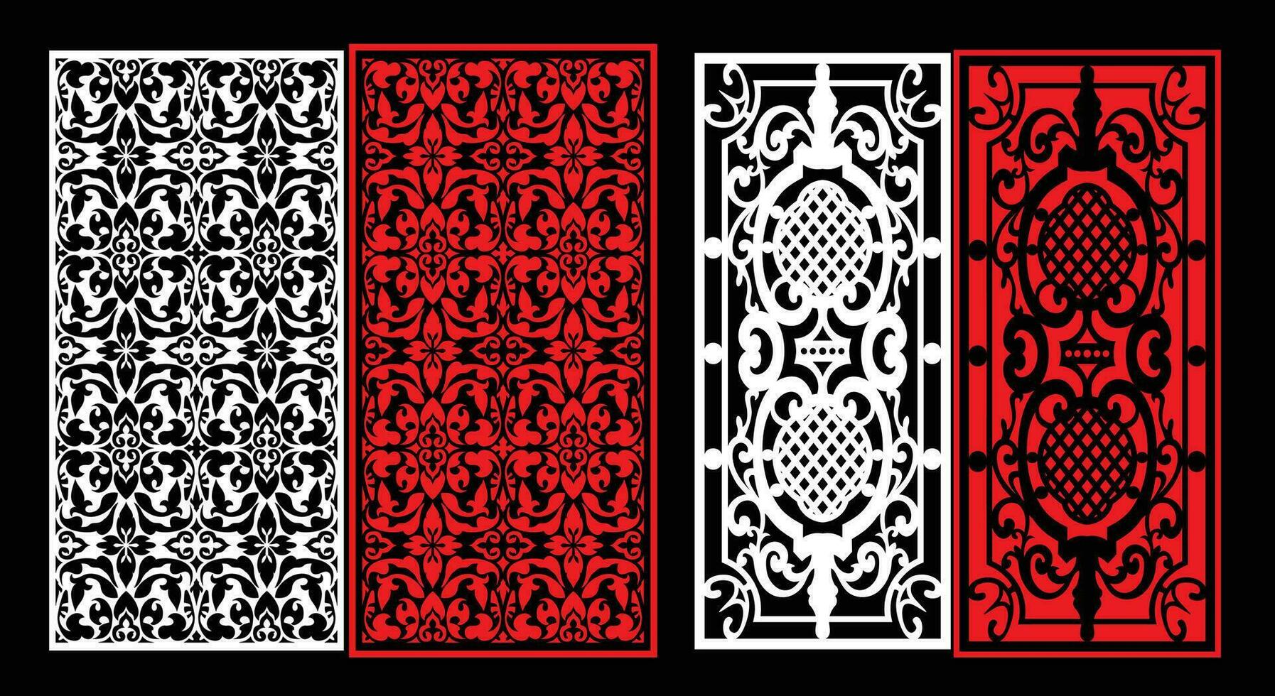 Decorative wall panels set Jali design CNC pattern, vector