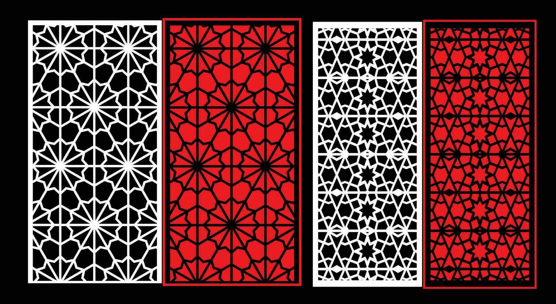 Decorative wall panels set Jali design CNC pattern, vector