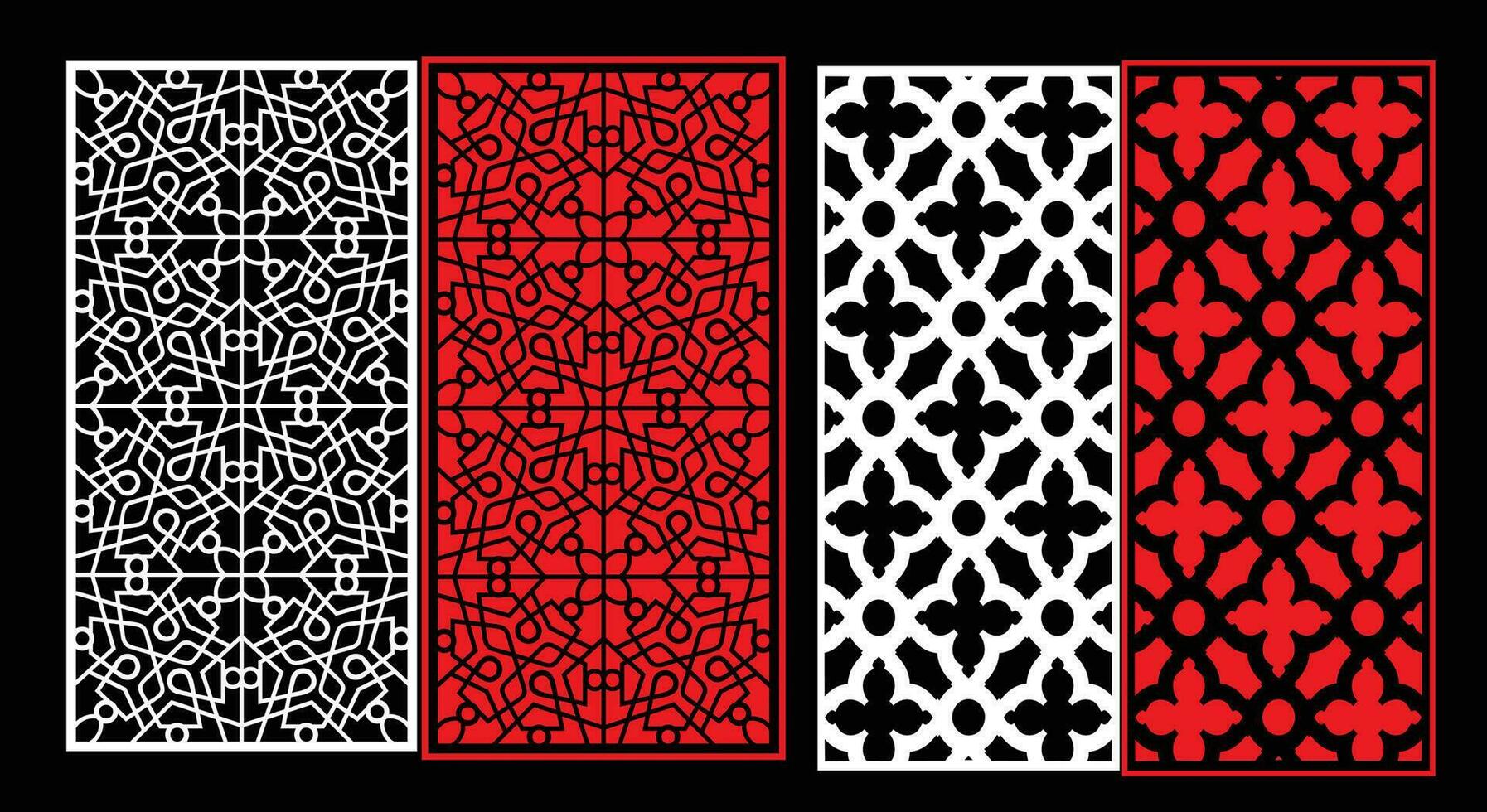 Decorative wall panels set Jali design CNC pattern, vector