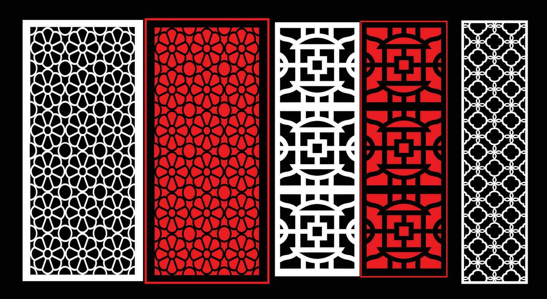 Decorative wall panels set Jali design CNC pattern, vector