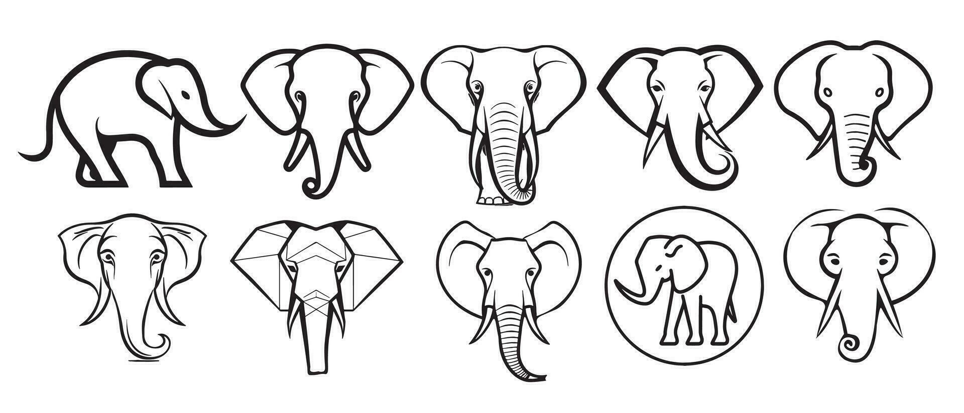 Elephant set logo sketch hand drawn in doodle style Vector illustration