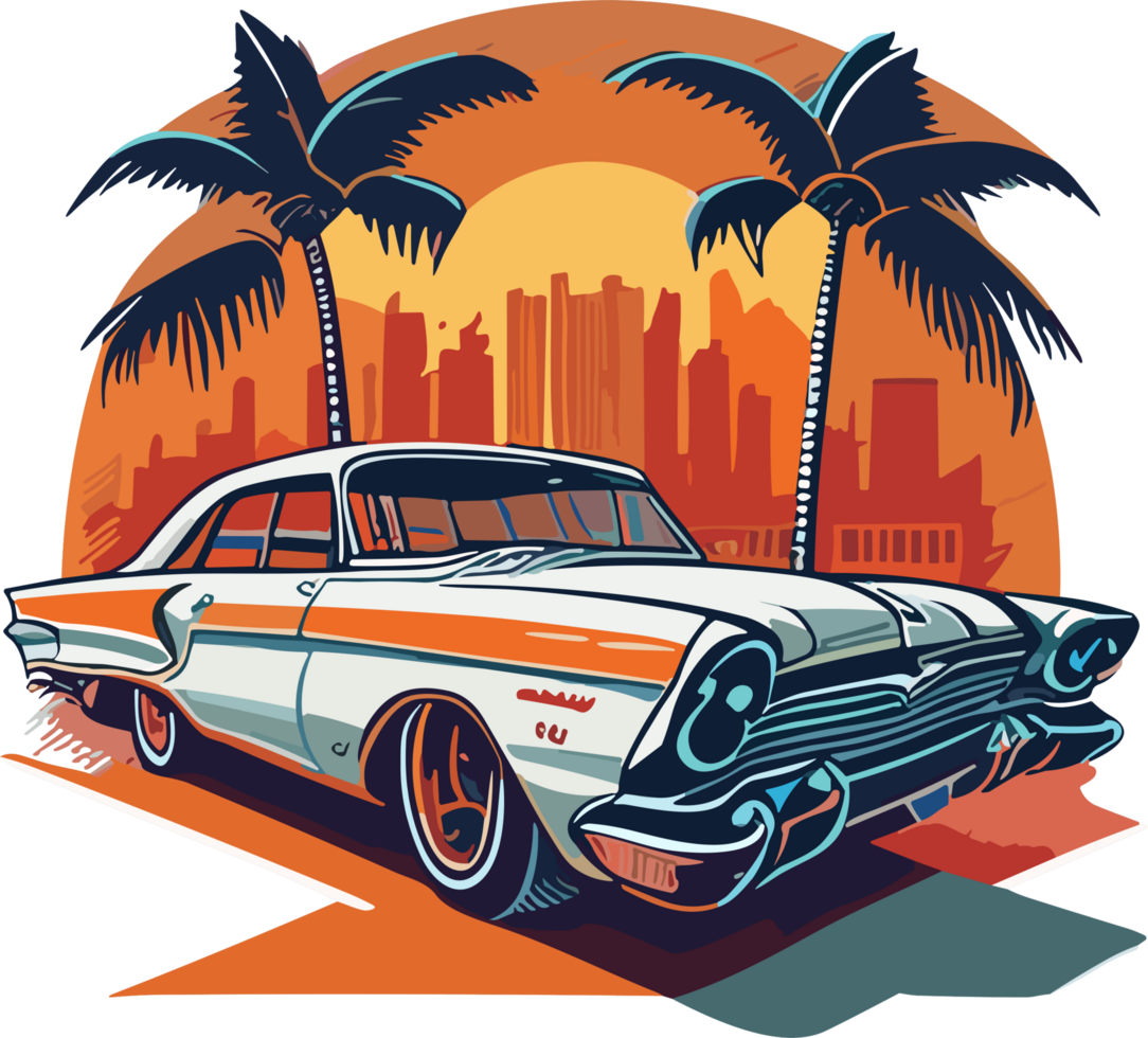 Retro car on summer png