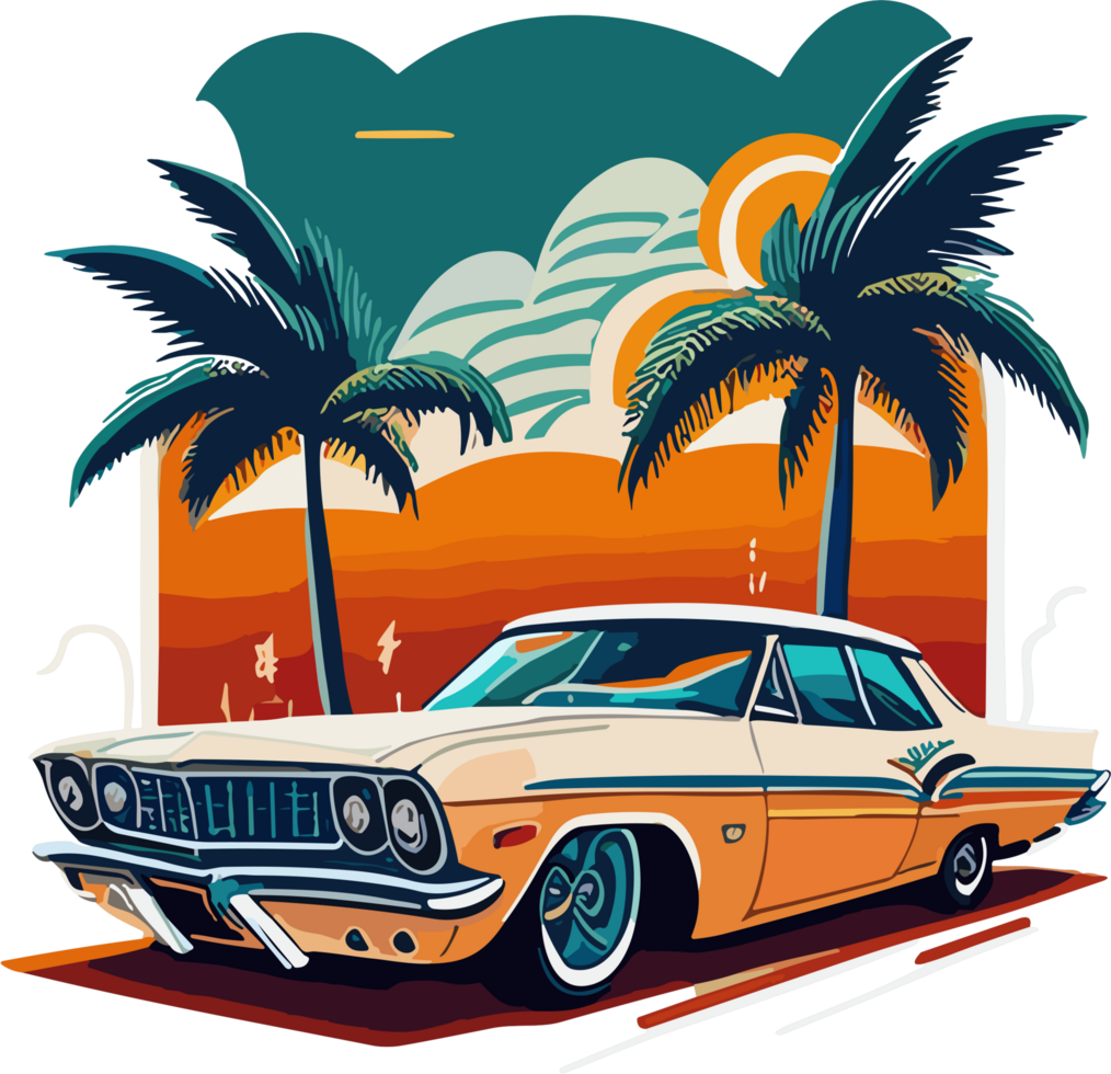 Retro car on summer png
