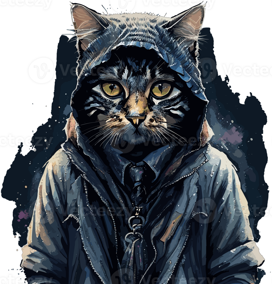 Charming Cat Couture Unveiling Hooded Feline Fashion AI generative png