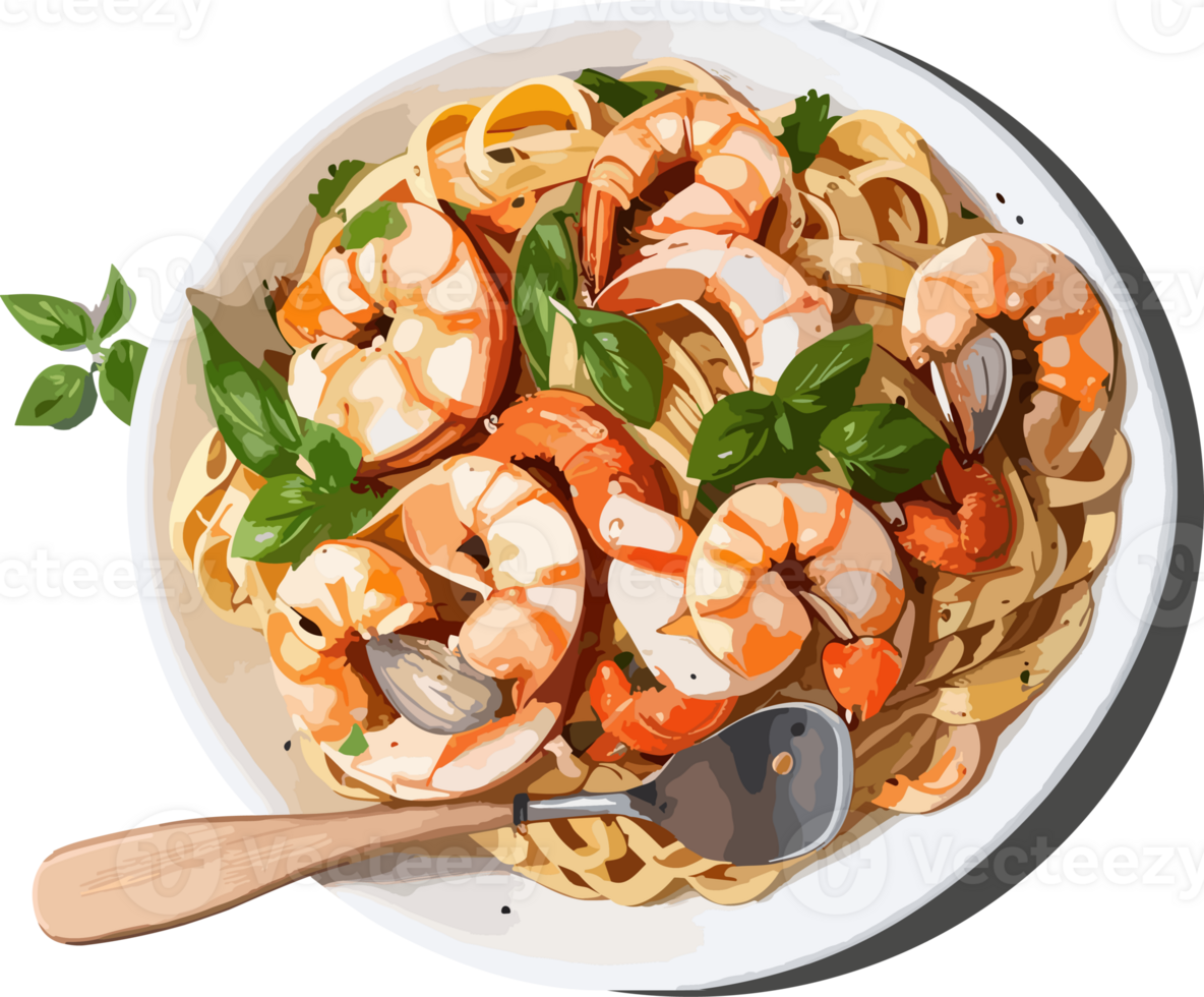 Seafood Pasta on plate AI generative png