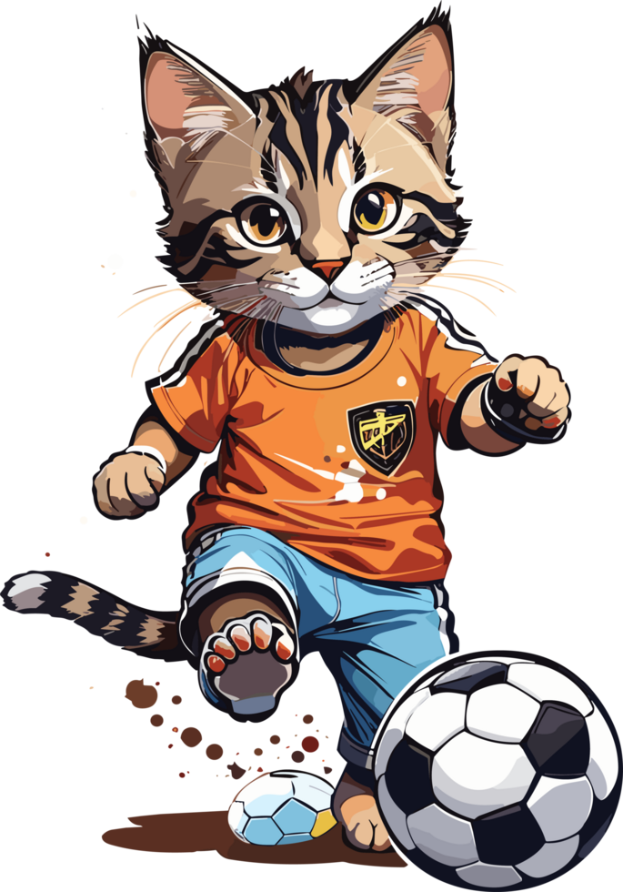 adorable félin football le espiègle monde de mignonne chat les athlètes ai génératif png