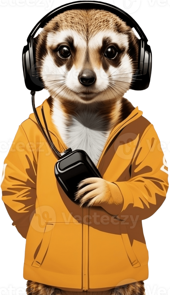 Serene Soundscapes Meerkat Wearing Headphones Paintings AI generative png