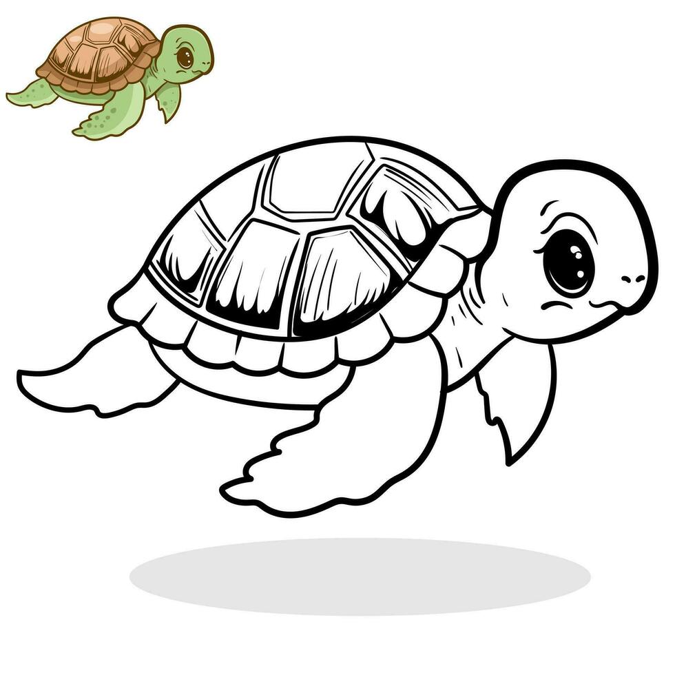 Cartoon turtle black and white illustration for coloring book and mascot, sticker, coloring book, children book, sign, icon, or any design you want vector