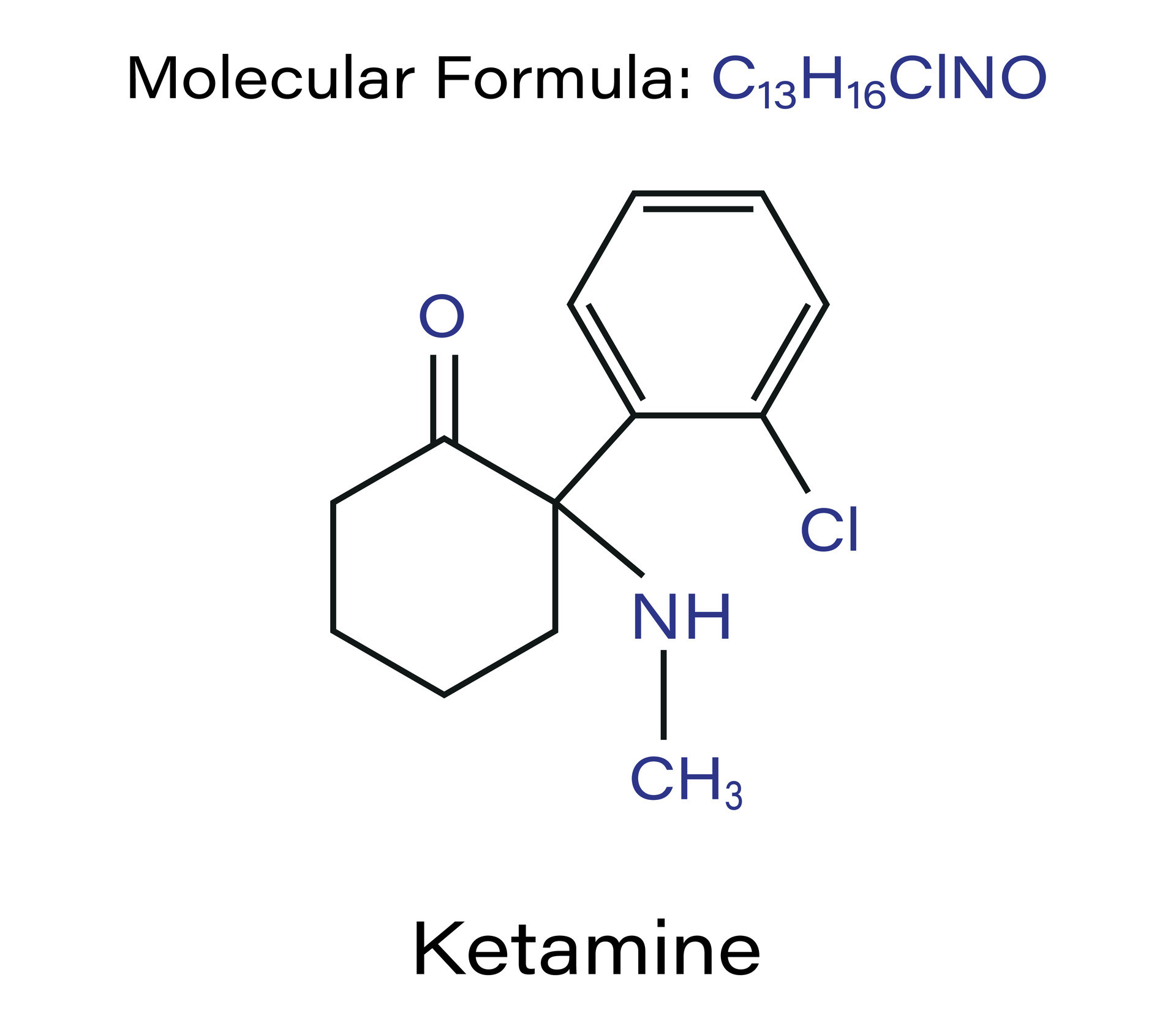 Ketamine chemical molecular structure vector illustration. Drug ...