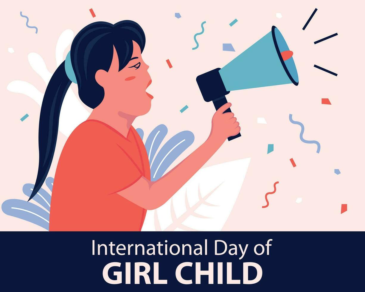 illustration vector graphic of a girl holding a megaphone, perfect for international day, international day of girl child, celebrate, greeting card, etc.