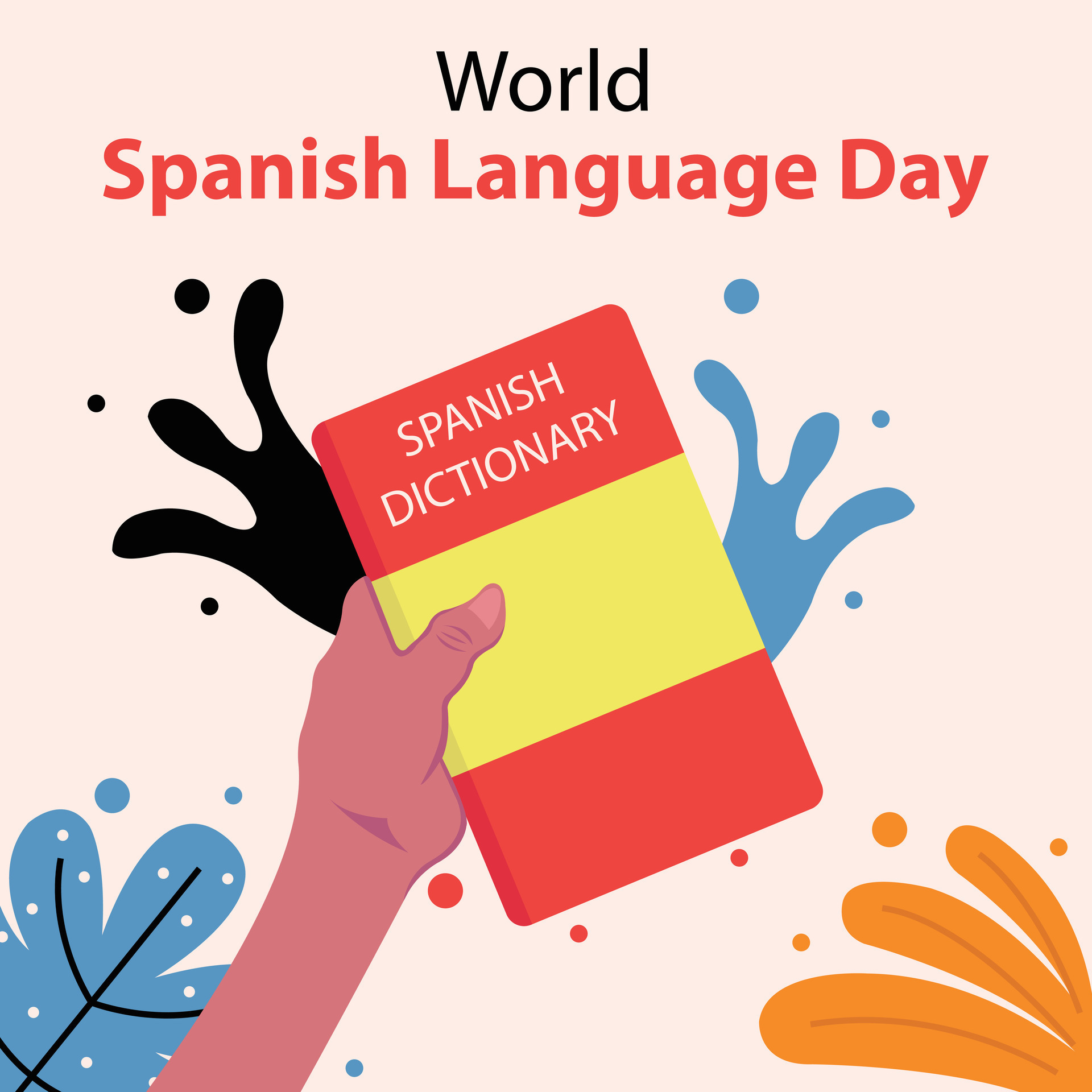 illustration vector graphic of a hand holding a book spanish dictionary