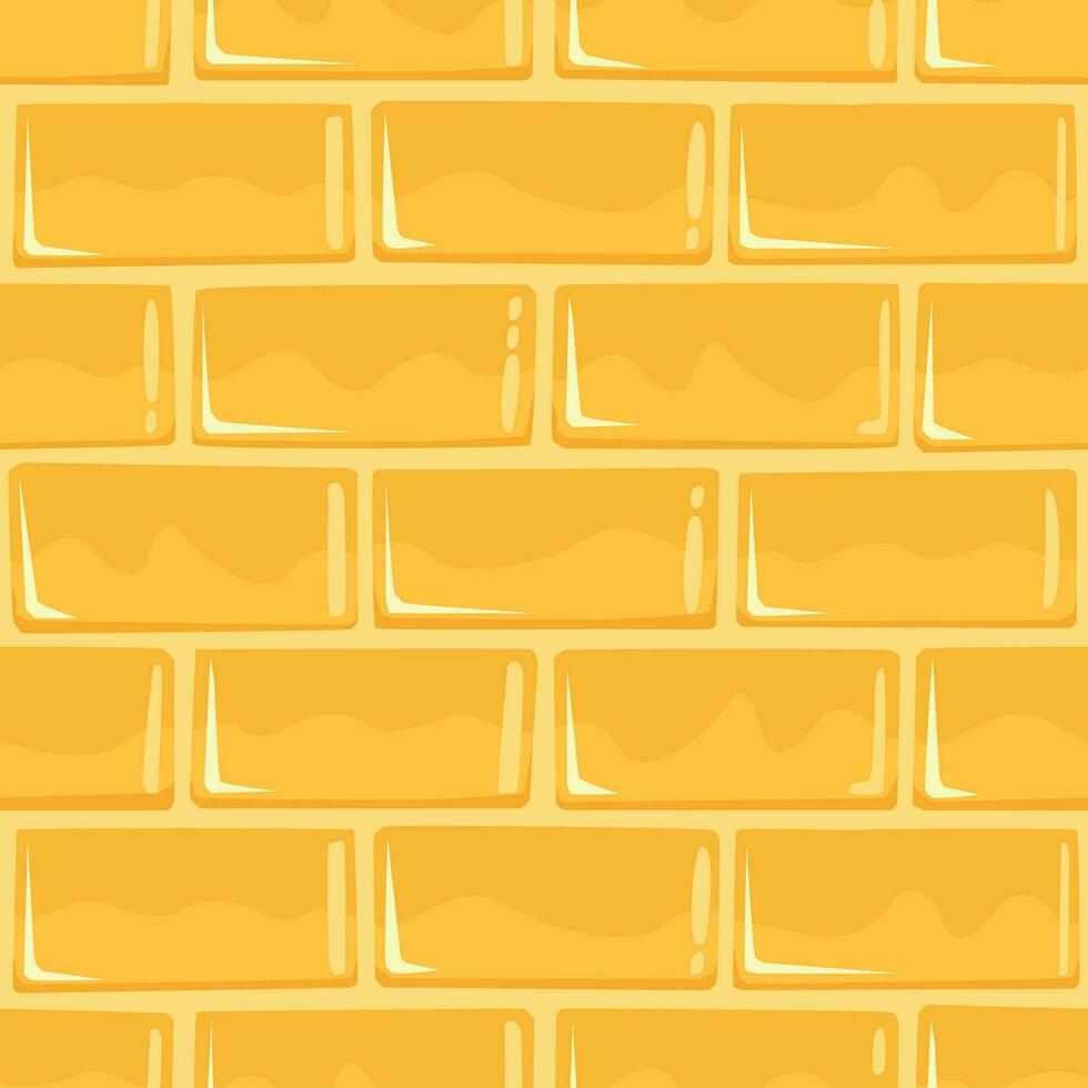 Cracked Golden Brick Wall Texture, Aged Old Castle Background, Square Seamless Pattern vector