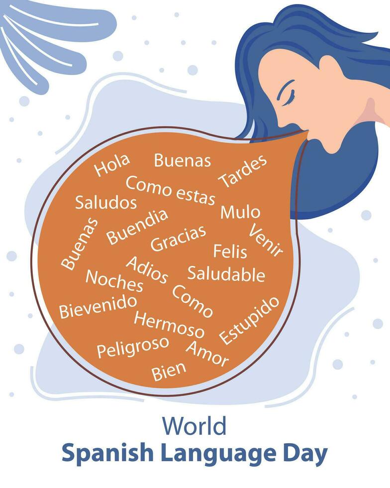 illustration vector graphic of a woman pops out a speech bubble filled with spanish, perfect for international day, world spanish language day, celebrate, greeting card, etc.
