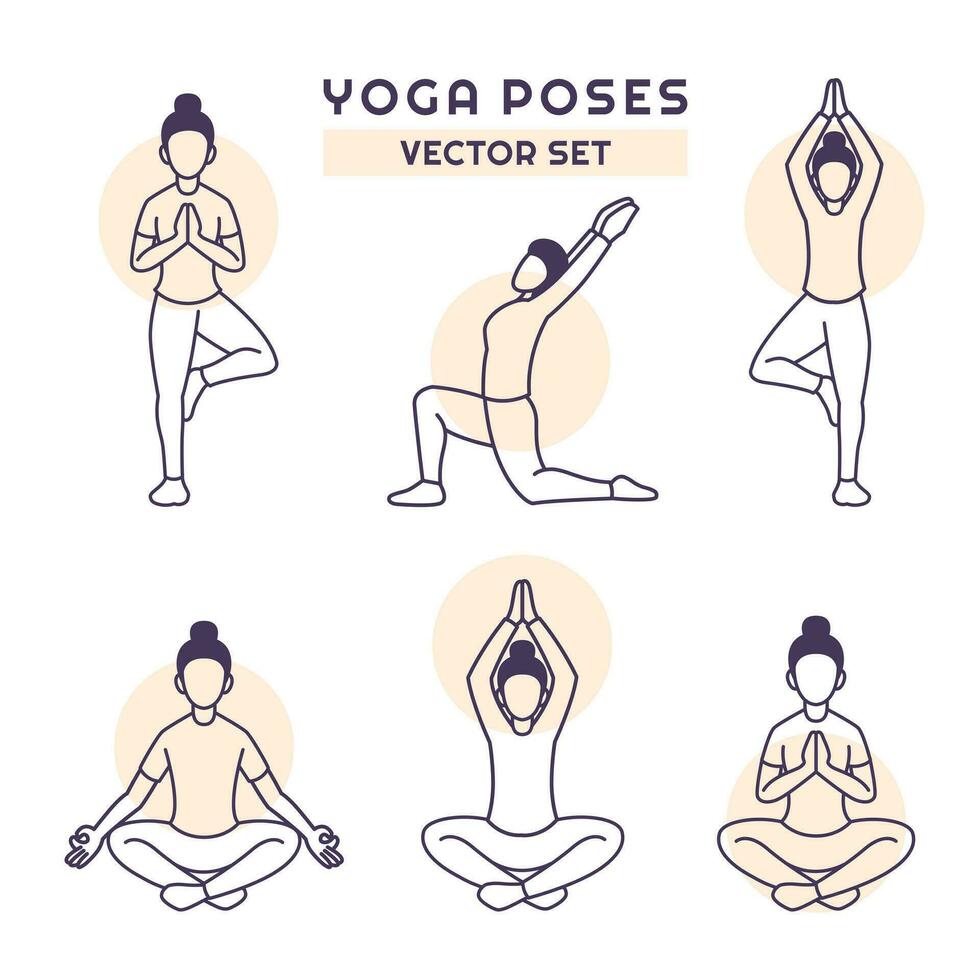 Young Woman Doing Yoga Poses Monoline vector