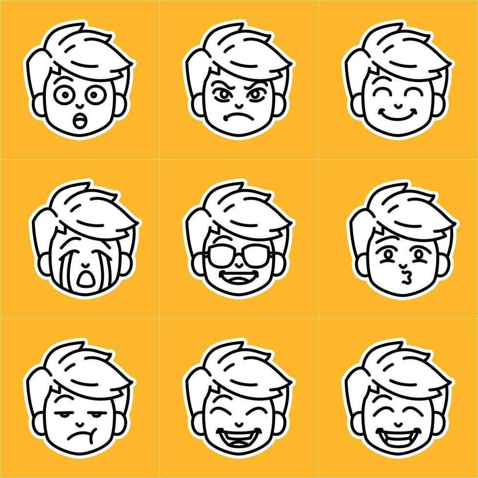 Boy Showing Face Expression Emotions Avatars Vector Set.eps
