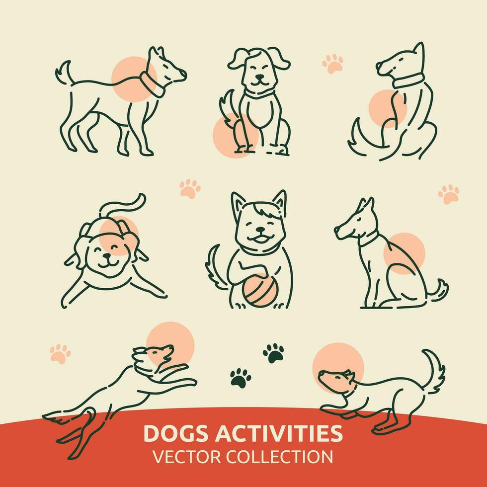 Cute Dogs Activities and Playing Dog vector